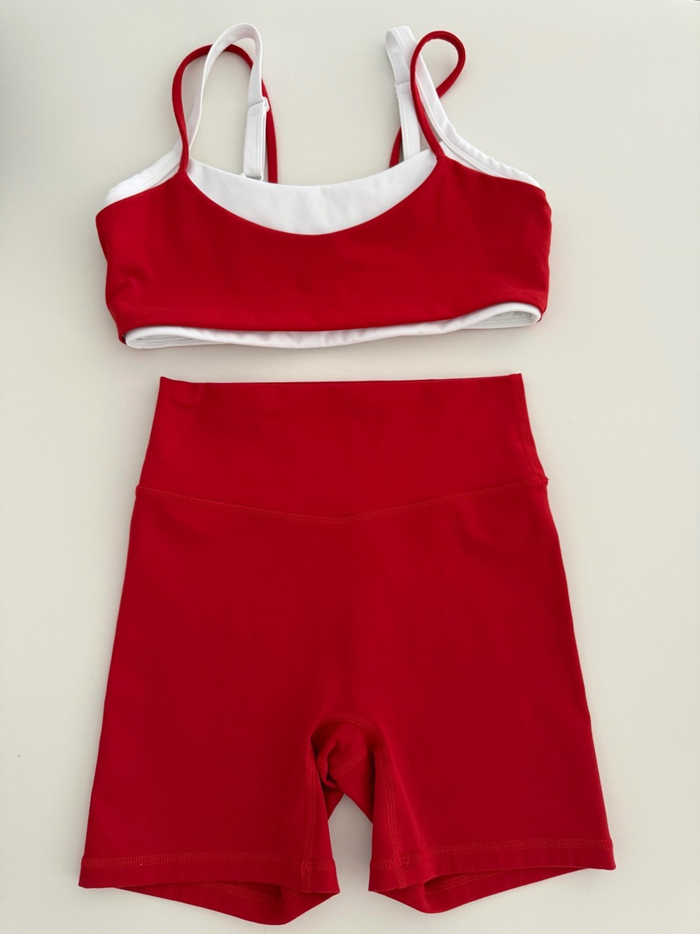 Form Workout Red High-Waist Athletic 5”Bike Shorts And Top Set